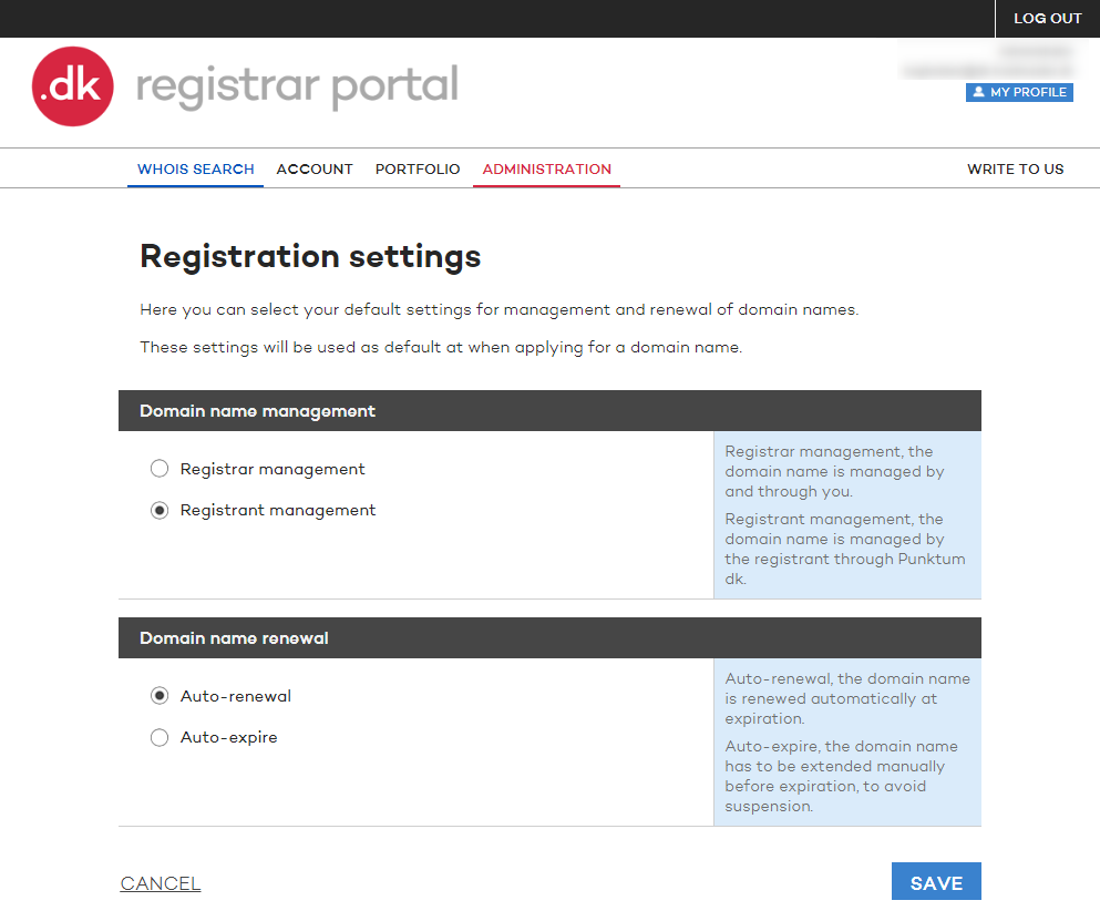 FAQ registration settings 4