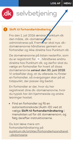 Forsiden af selvbetjeningen